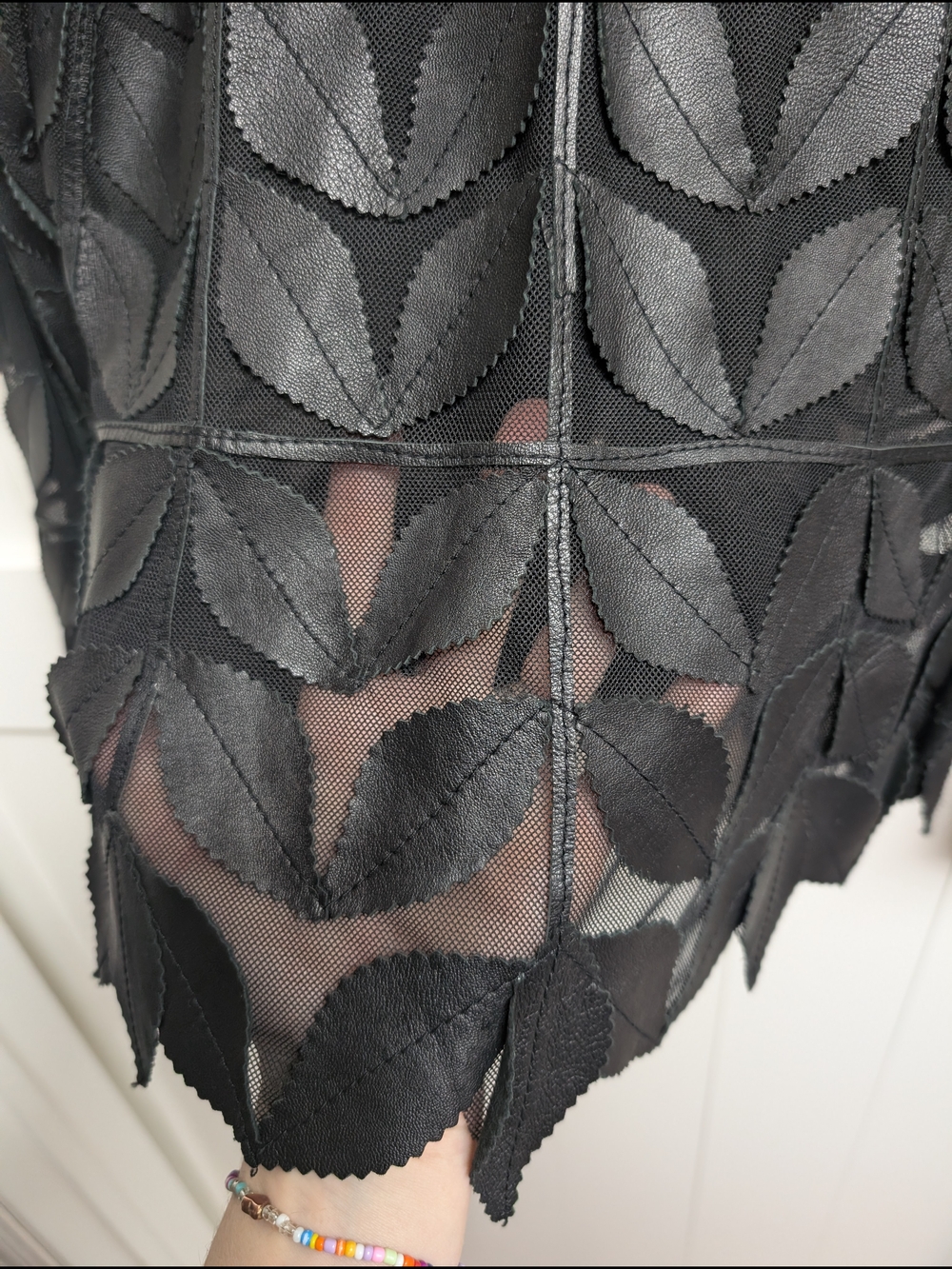 Stillman Studios Women's Black Leaf-Detail Leather Jacket, Medium - Picture 5 of 5